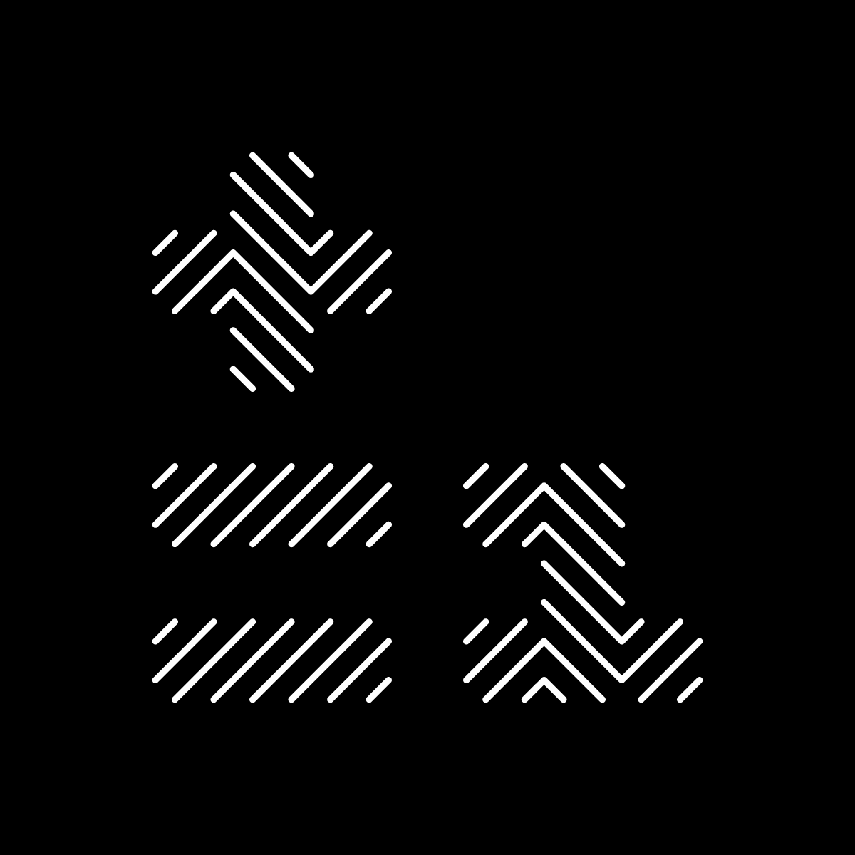 Text reading “+ = 1”, stylized in a pattern of diagonal lines