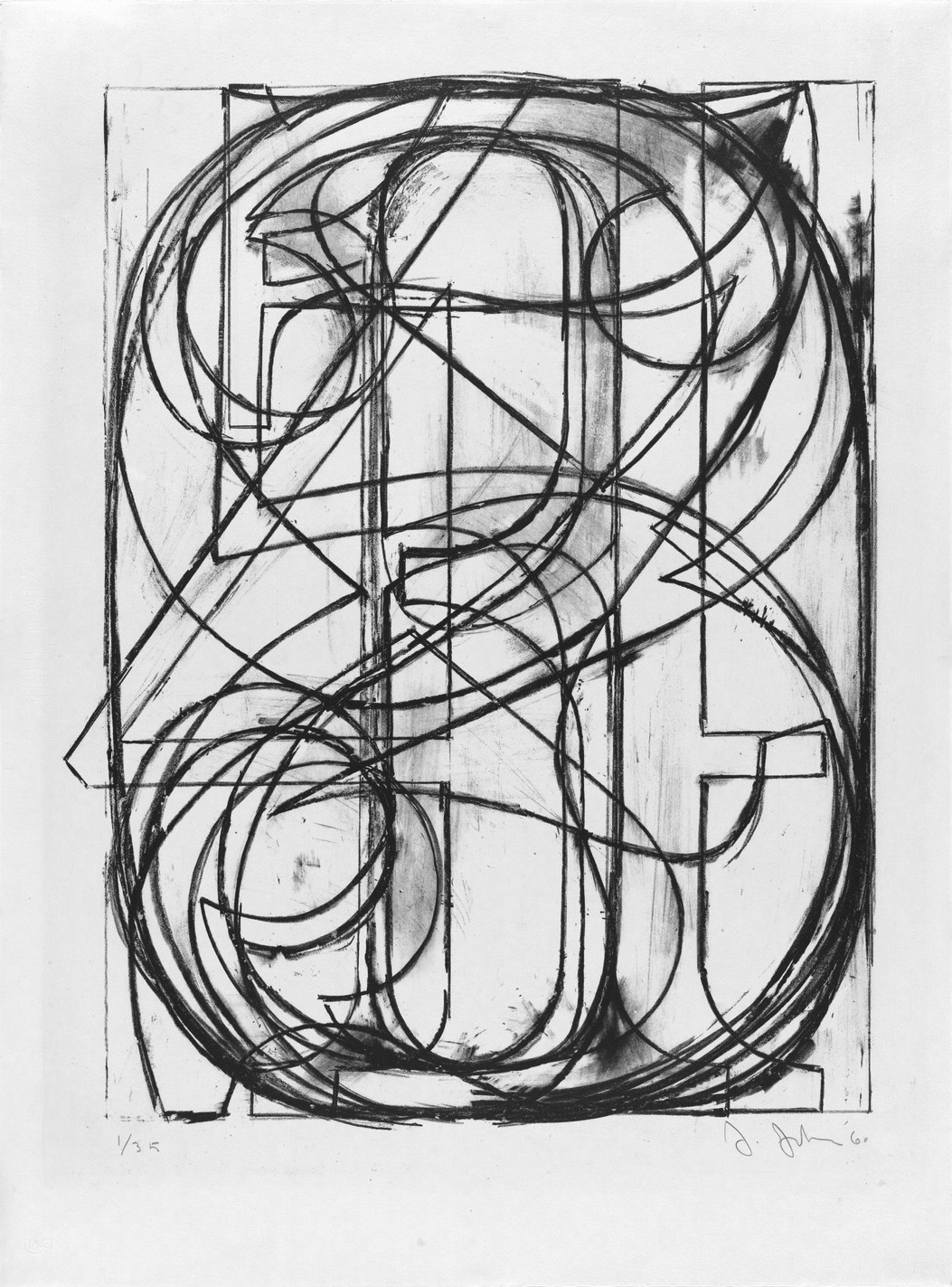 A lithograph of the numerals zero through nine, hand-drawn and superimposed on top of each other