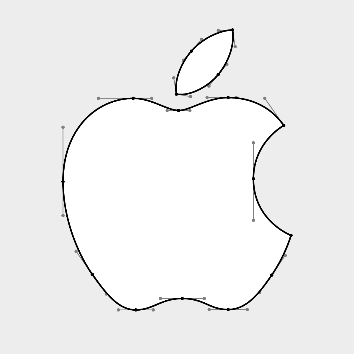 The Apple logo shown as a sequence of curved lines between plotted points. From each point on the curve, straight lines are drawn connecting to additional points.
