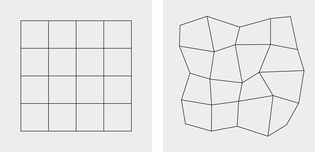 A 4×4 grid and a distorted version of the same, which looks like a three-dimensional wireframe structure