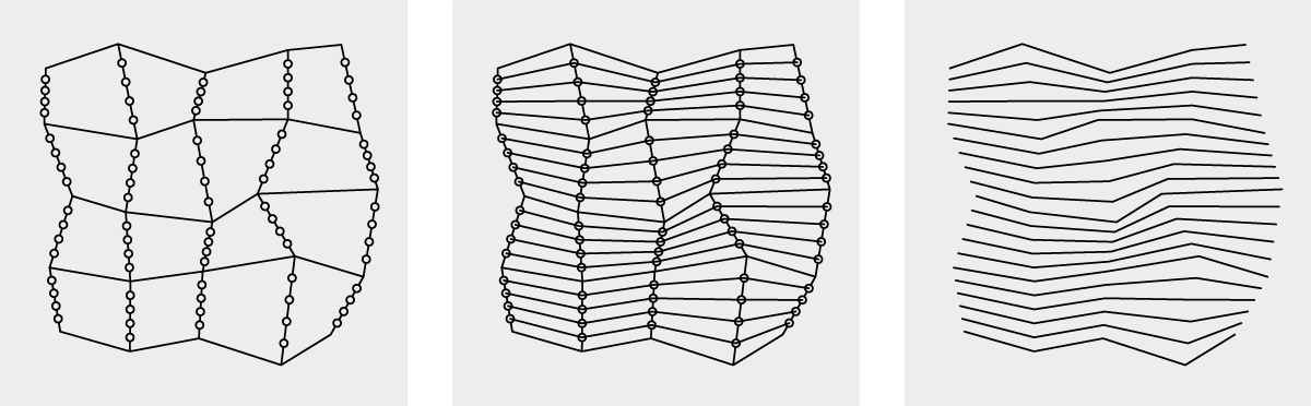 Three more iterations of the wireframe structure from the previous figure