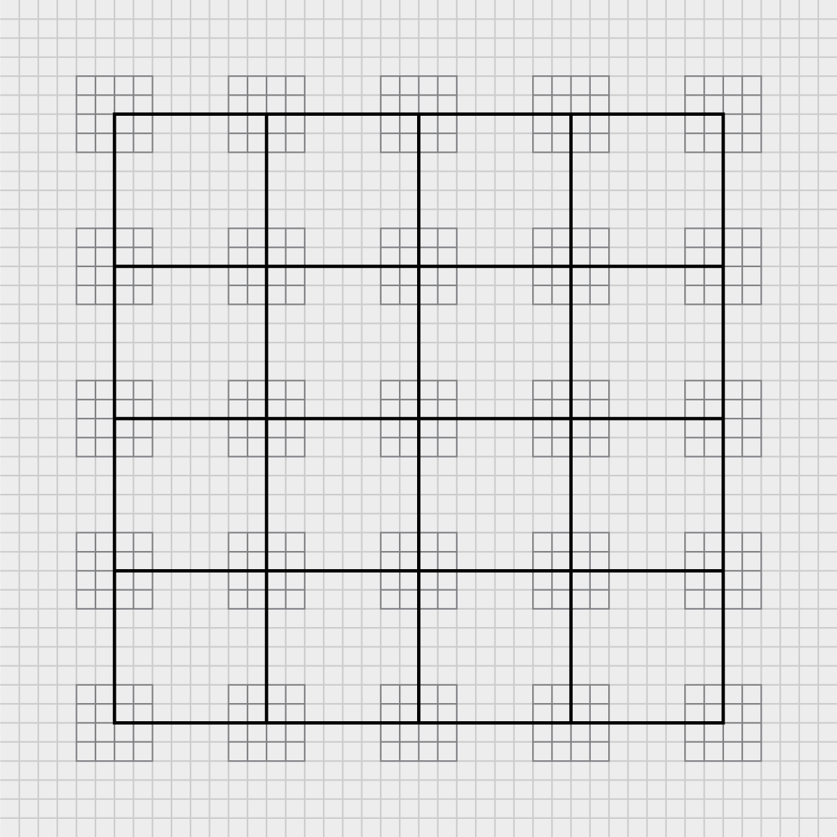 Smaller 4×4 grids are superimposed on the intersections of the main 4×4 grid
