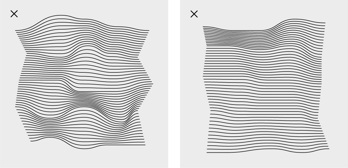 Two forms made of curved horizontal lines, one with a lot of contrast and one with very little