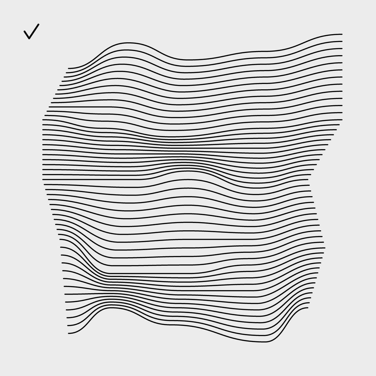 A form made of curved horizontal lines whose contrast and contours are balanced